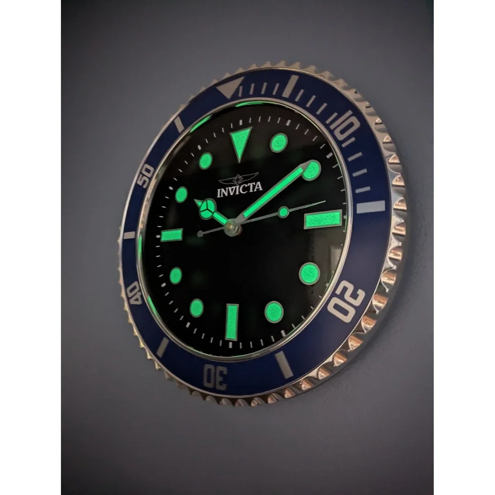 Invicta Pro Diver Wall Clock 70045 Blue Bezel Black Dial Luminous Quartz 14in